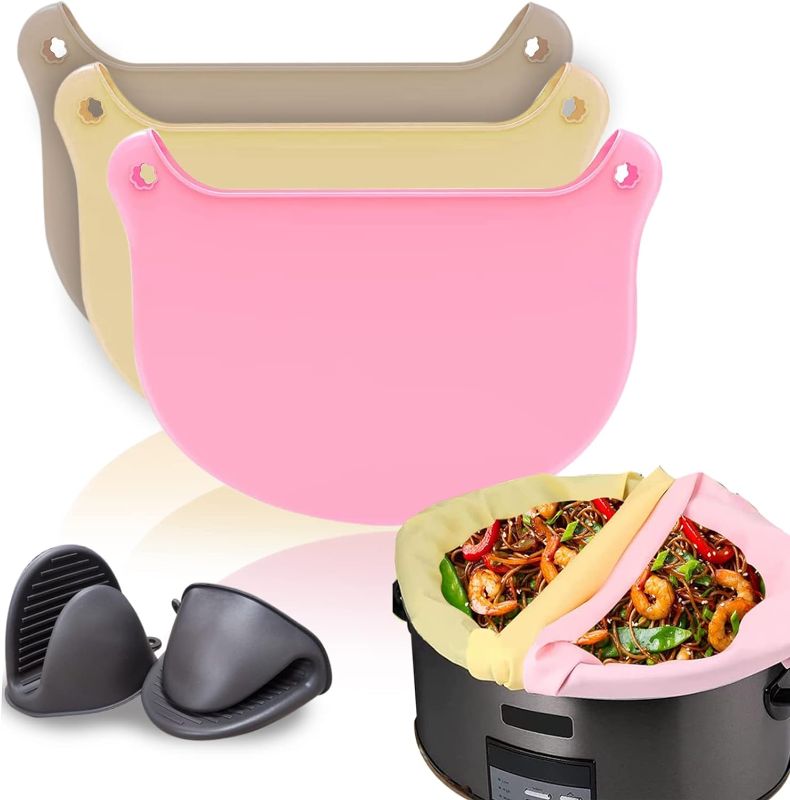 Photo 1 of 3 Pack Silicone Slowcooker Liners Reusable for 6-8 Qt Crockpot, Leakproof & Easy Clean Cookers Bags, Food Grade Silicone Crock Pot Liner, Slow Cooker Liners Oval Or Round Pot(Skin+ Pink+ Yellow)
