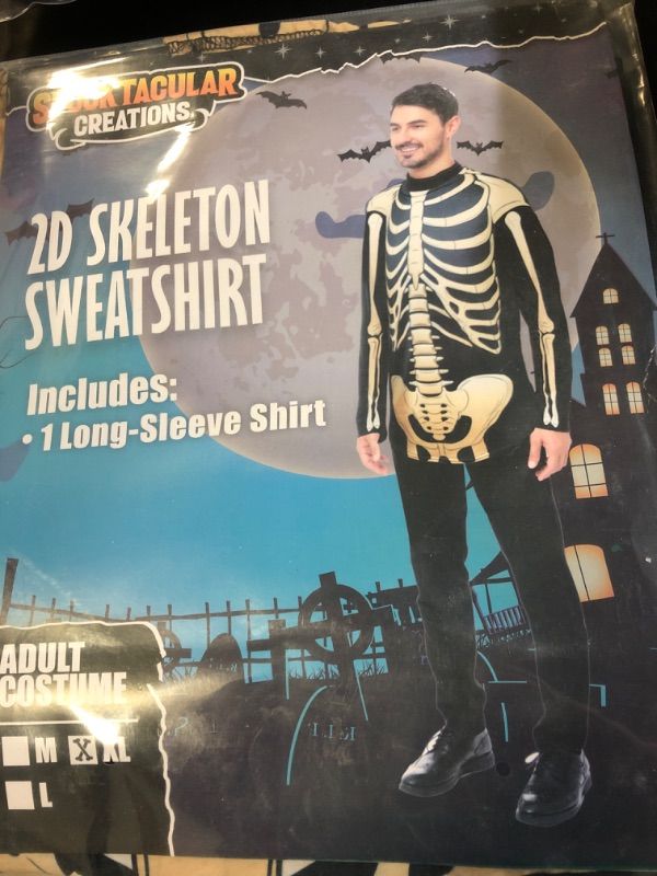 Photo 2 of Spooktacular Creations Adult Men Skeleton T-Shirt Costume, 3D Long Sleeve Skeleton Costume for Halloween Dress Up Party SIZE XL
