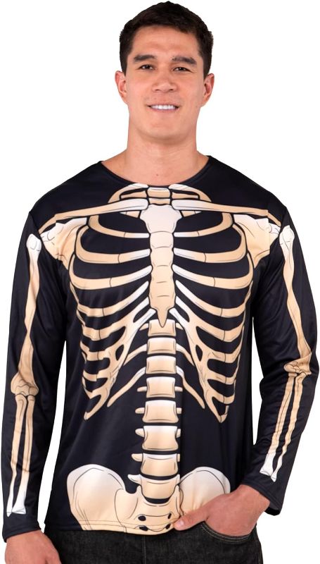 Photo 1 of Spooktacular Creations Adult Men Skeleton T-Shirt Costume, 3D Long Sleeve Skeleton Costume for Halloween Dress Up Party SIZE XL
