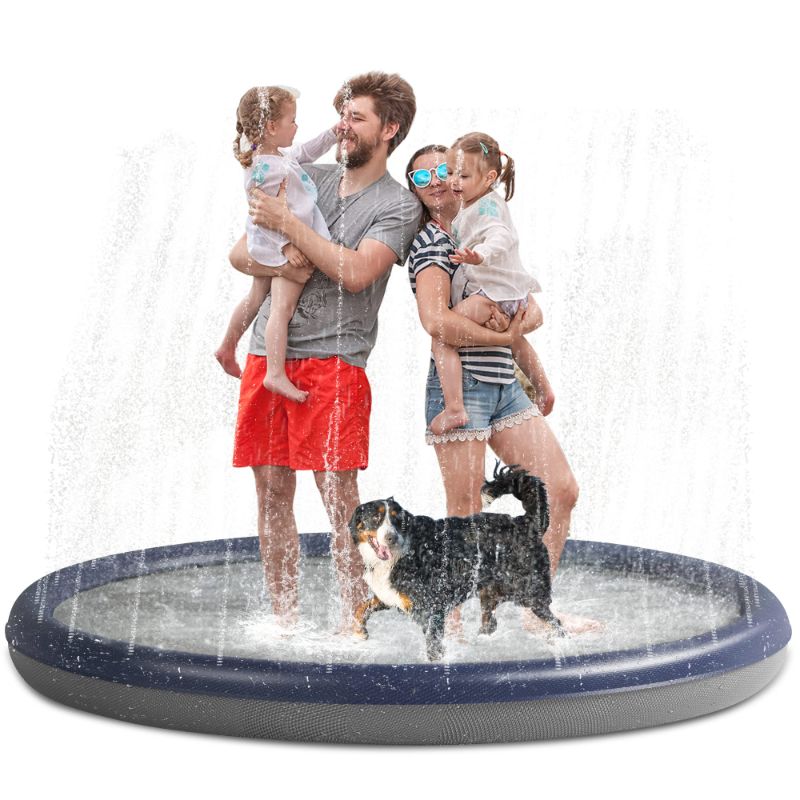 Photo 1 of Niubya Splash Pad for Dogs and Kids, Thicken Sprinkler Pad Pool Summer Water Toys for Toddlers, Pet Water Play Toy Wading Pool Mat, Fun Outdoor Garden Lawn Backyard Play Mat, 95 inch
