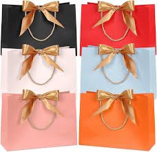 Photo 1 of FYY 6Pcs 11 x 3.9 x 7.8 inch Gift Bags Small Size with Handles Bulk, Waterproof Colorful Paper Bags with Golden Bow Ribbon for Baby Shower Wedding Party Birthday Holiday Celebrations
