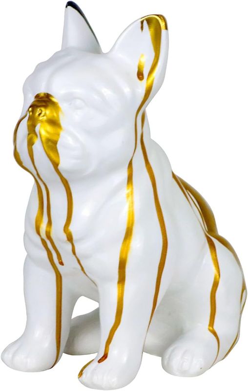 Photo 1 of French Bulldog Statues Animal Dog Sculpture Art Figurines Home Decoration for Living Room Bedroom Book Shelf TV Cabinet Desktop Decor Table Centerpieces Ornaments (B - White)
