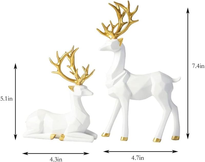 Photo 1 of 2pcs 3D Geometric Resin Statue, Seated and Standing Elegant Lucky Deer, Luxurious Simple Style Ideas, Suitable for Living Room, Wine Cabinet, Display Stand, Bedroom, Office Desktop