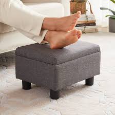 Photo 1 of RUCUKEN Ottoman Foot Stool with Storage, Dark Grey, Linen Fabric, 15 in L x 12 in W x 9.5 in H Light Grey