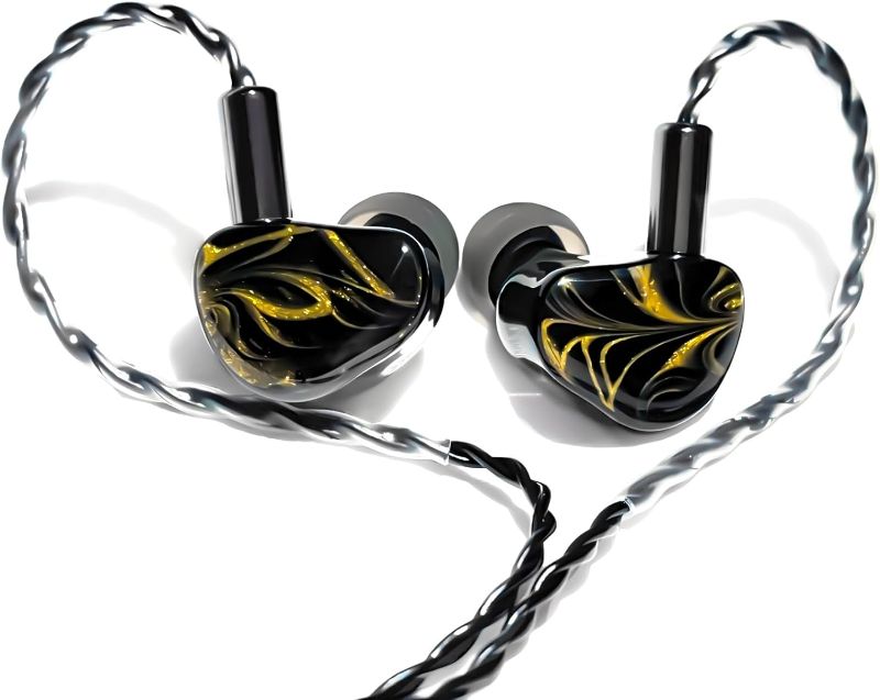 Photo 1 of in Ear Monitor, 10mm Dynamic HiFi Stereo IEM Headphones 3D Printed with Detachable Interchangeable Plug 0.78mm 2 Pin Detachable Cable for Musician, Singers, Gaming (Gold, Without Mic)
