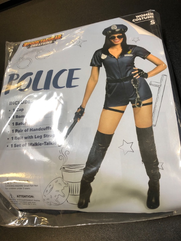 Photo 1 of Spooktacular Creations Women Blue Police Costume Set with Romper, Belt, Hat, Baton, Handcuffs, Walkie-Talkie for Adult Small