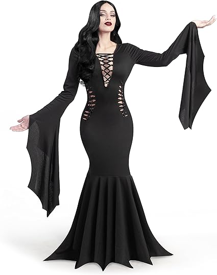 Photo 1 of Spooktacular Creations Women Black Gothic Vintage Dress Costume, Floor Length Witch Dress for Halloween Dress Up SIZE XL
