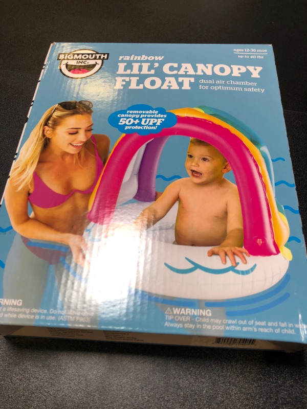 Photo 2 of BigMouth Inc Lil’ Water Float with Overhead Sun Protection, Covered Pool Floaties for Infants Babies & Kids Ages 1-3 Beginner Swimmers Rainbow Canopy