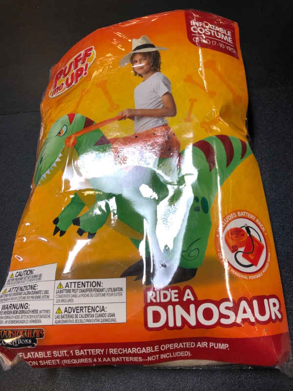 Photo 2 of spooktacular creations halloween inflatable costume ride a t-rex dinosaur air blow-up deluxe halloween costume - child (7-10 yrs) green