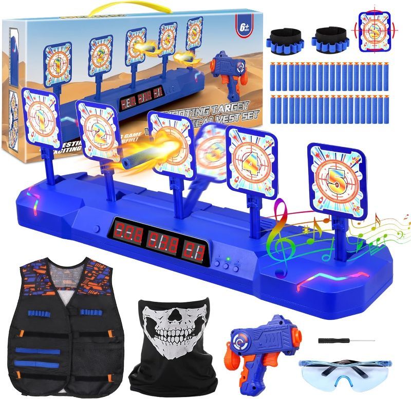 Photo 1 of Fibevon Shooting Target for Nerf Gun, Kids Practice Electronic Targets w/Blaster, Vest, Glasses, Bandanas, Wristbands and Foam Darts, Ideal Toy Gift for Boys, Girls Aged 5-13

