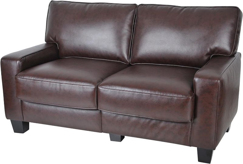 Photo 1 of Serta Palisades Upholstered Sofas for Living Room Modern Design Couch, Straight Arms, Soft Fabric Upholstery, Tool-Free Assembly, 61" Loveseat, Chestnut Brown
