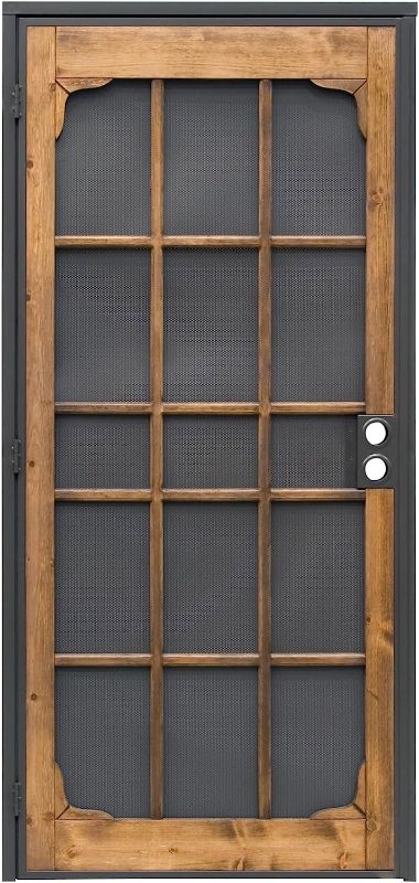 Photo 1 of Prime-Line 3809BZ3068-I-WF Woodguard Steel Security Door – Traditional Screen Door Style with the Strength of a Steel Security Door – Steel and Wood Construction, Non-Handed, Bronze (Single Pack)
