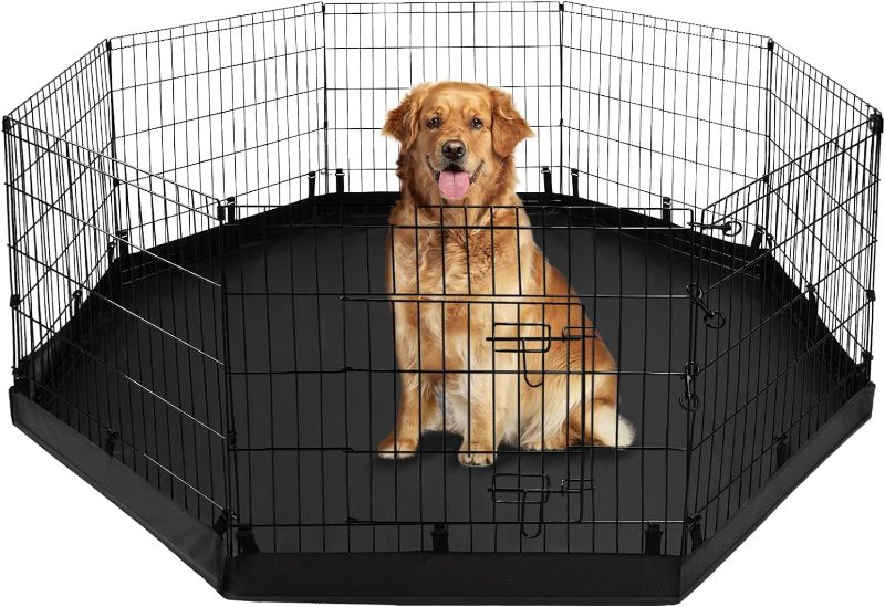 Photo 1 of PJYuCien Dog Playpen - Metal Foldable Dog Exercise Pen, Pet Fence Puppy Crate Kennel Indoor Outdoor with 8 Panels 30”H & Bottom Pad for Small Medium Pets
