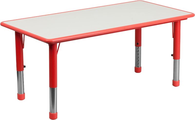 Photo 1 of Flash Furniture Wren Adjustable Classroom Activity Table for School and Home, Rectangular Plastic Activity Table for Kids, 23.625" W x 47.25" L, Red/Gray
