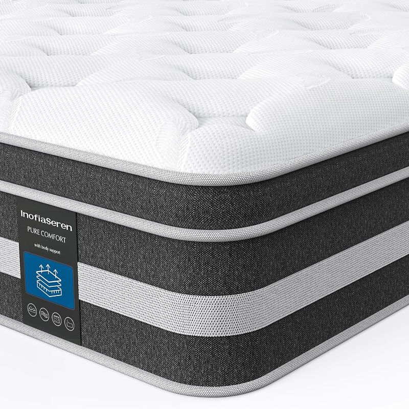 Photo 1 of King Size Mattress 12 Inch-Individual Pocket Spring Hybrid Mattress King with Gel Memory Foam, Breathable King Mattress in a Box, Motion Isolation, Medium Firm Support, King Size
