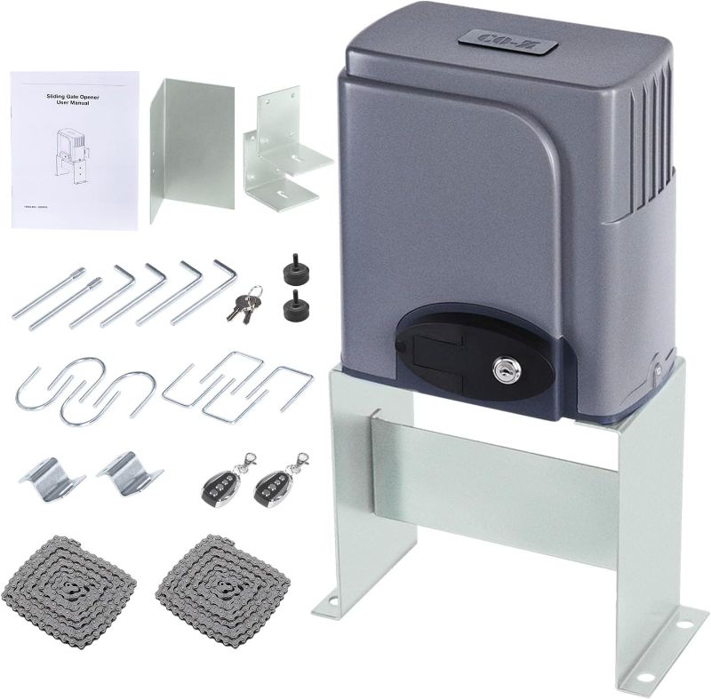 Photo 1 of CO-Z CG1400 Gate Operator Hardware Security System Kit for Sliding Gates Up to 40 Feet, Automatic Sliding Gate Opener with Two Remote Controls, Electric Rolling Driveway Slide Gate Motor

