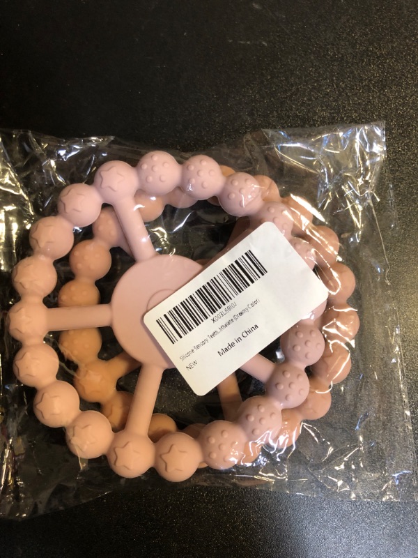 Photo 1 of Silicone Teether Bracelet, Soft Silicone Teether Rings with Organic Featuring Multiple Raised Textures to Soothe Gums, Food Grade Silicone, BPA & Phthalate 2PCS 