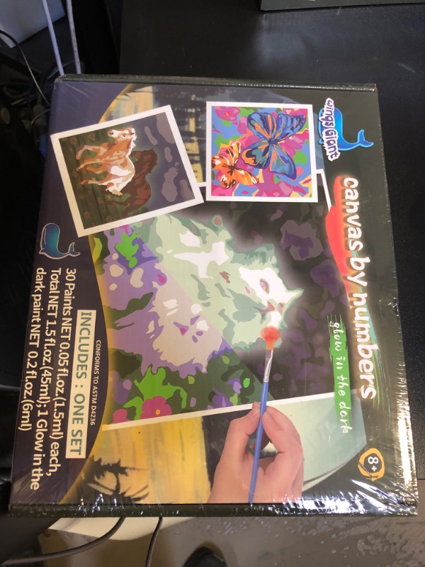 Photo 1 of Paint-by-Numbers for Kids Ages 8-12 - Acrylic Paint Set, Paint by Numbers, Glow in The Dark, DIY Craft, Include 3 Canvas Framed with 30 Pots, 5 Brushes, Horse Paint by Number, Wooden Crafts to Paint Glowing Forest