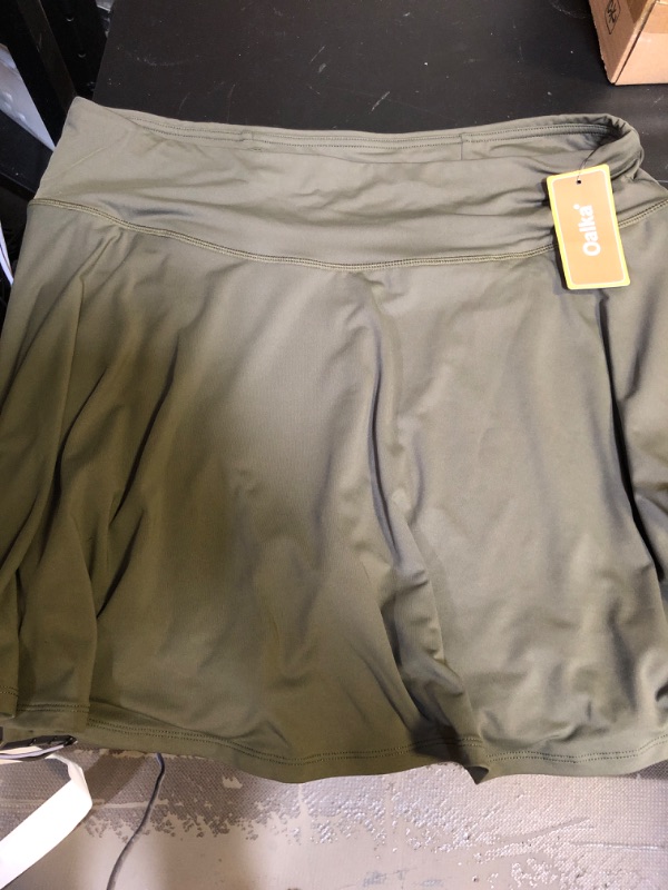 Photo 2 of Oalka Women's Pleated Skirt with Pockets High Waist Sports Athletic Running Shorts Golf Tennis Skorts XX-Large Dark Olive