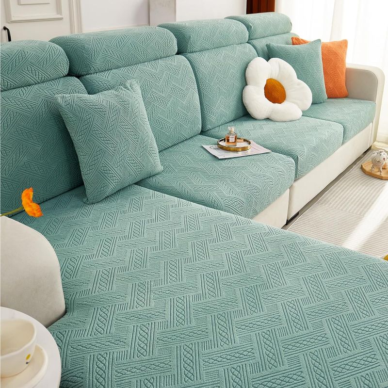 Photo 1 of hyha Individual Couch Cushion Covers, Stretch Sofa/Couch Seat Cushion Covers, Magic Sofa Covers Washable, Dog Couch Cushion Covers for Sofa with Elastic Bottom(3 Cushion Sofa, Green)
