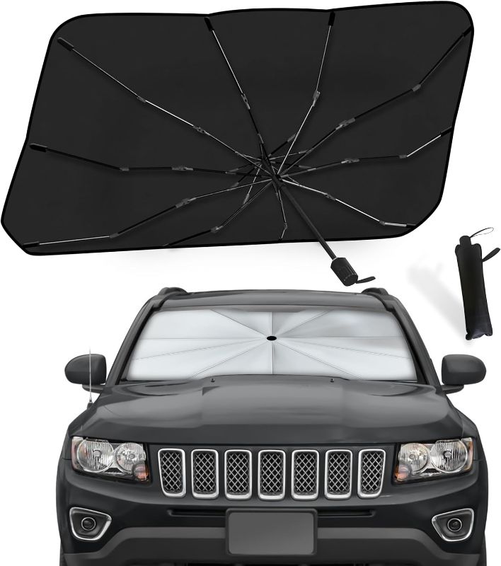 Photo 1 of EcoNour Car Windshield Sun Shade, Umbrella Car Sun Shade – Foldable Car Shade, UV Sunshade for Car Windshield, 240T Polyester Sun Shade Car Windshield, Car Sun Shade Windshield Large (55"x31")
