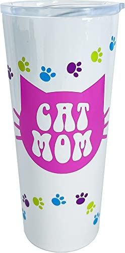 Photo 1 of Spoontiques - Cat Mom Stainless Travel Mug - Insulated Travel Mugs - Stainless Steel Drink Cup?with Travel Lid and Sliding Lock - Holds Hot and Cold

