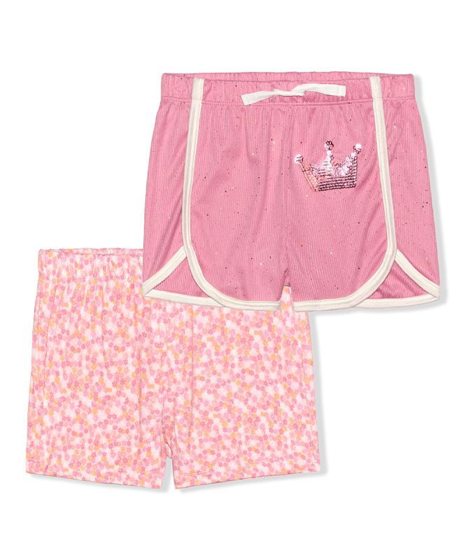 Photo 1 of Girl S 2-Pack Floral and Crown Glitter Drawstring Lounge Shorts Pink Size 10

