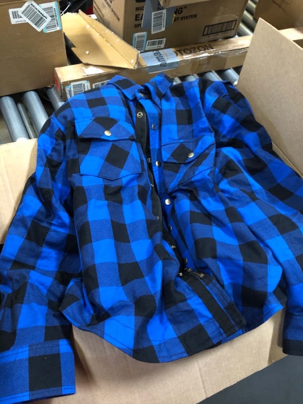 Photo 1 of Milwaukee Leather MPM1634 Men's Plaid Flannel Biker Shirt with CE Approved Armor - Reinforced w/Aramid Fiber X-Large Blue