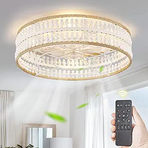 Photo 1 of LEDIARY Boho Ceiling Fans with Lights 20'' Flush Mount Ceiling Fan with Remote Control,Bohemian Caged Low Profile Ceiling Fan with 3 Color LED Light for Bedroom Living Room Kitchen