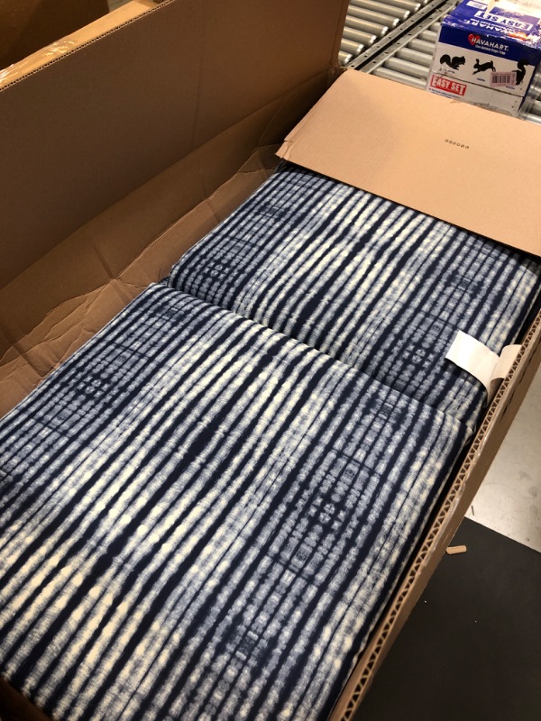 Photo 2 of Arden Selections Outdoor Dining Chair Cushion 20 x 20, Blue Shibori Stripe 20 x 20 High Back Blue Shibori Stripe