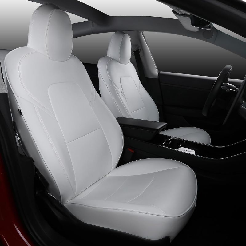 Photo 1 of Tesla Model 3 Seat Covers, Waterproof Faux Leather Car Seat Covers Full Set forTesla Model 3 2023 2022 2021 2020 2019 2018 2017 (White)
