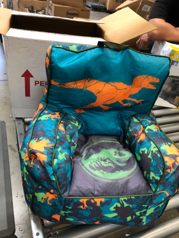 Photo 1 of Jurassic World 2 Kids Nylon Bean Bag Chair with Piping & Top Carry Handle, Blue, 18" H x 18" W