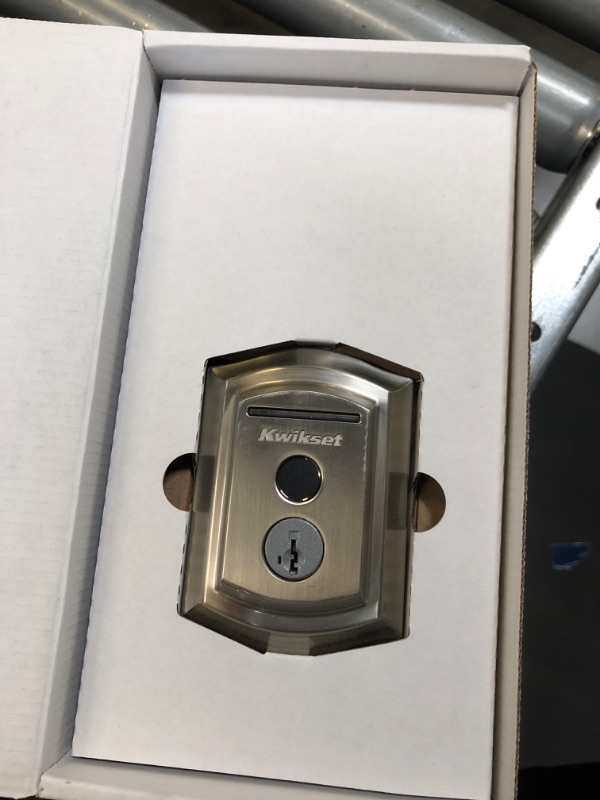 Photo 3 of Kwikset Halo Wi-Fi Smart Door Lock, Keyless Entry Electronic Fingerprint Traditional Deadbolt With SmartKey Security, No Hub Required App Control & Prescott Entry Door Handleset and Lever Satin Nickel Satin Nickel Lock & Handleset