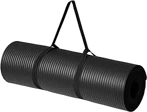 Photo 1 of Amazon Basics Extra Thick Exercise Yoga Gym Floor Mat with Carrying Strap - 74 x 24 x .5 Inches, Black & High-Density Round Foam Roller for Exercise and Recovery - 36 Inch, Black