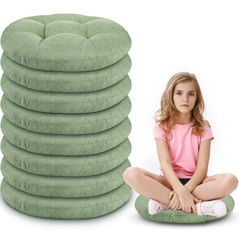 Photo 1 of 15 Inch Round Floor Cushions for Kids and Toddlers, Flexible Seating for Classroom Furniture 3.5 Inch Thick Floor Pillow for Home, Daycare, Preschool, Yoga and Meditation (Green, 8) Green 8