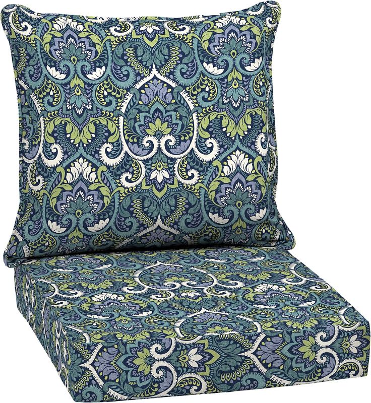 Photo 1 of Arden Selections Outdoor Deep Seat Cushion Set, 24 x 24, Water Repellant, Fade Resistant, Deep Seat Bottom and Back Cushion for Chair, Sofa, and Couch, Sapphire Aurora Blue Damask
