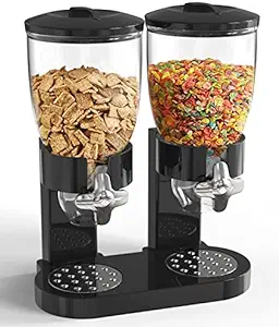 Photo 1 of 2 Packs 67oz Dual Cereal Dispenser, Dry Food Dispenser, Dispensing 1 Ounce Per Twist Dual Control Dispenser Storage Dispenser Countertop for Cereal, Candy, Nuts, Rice, Granola, Grain, Snack, Black