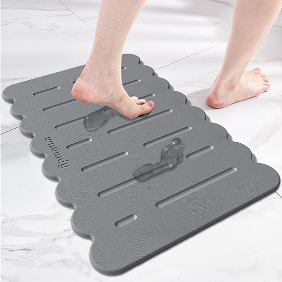 Photo 1 of Bath Stone Mats Diatomaceous Earth Bath Mat Fast Water Drying Super Absorbent Diatomite Mat with Non-Slip for Bathroom Shower Floor,Kitchen Absorbent Pad,15.35x23.62inch,Waves,Grey,Hard 1-Pack
