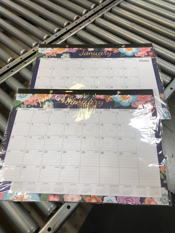 Photo 2 of 2 P[CK Desk Calendar 2023-2024 - July 2023 - December 2024, Large Desk Calendar 2023-2024, 22" x 17", 18 Monthly Desk Calendar with Corner Protectors, Large Ruled Blocks & 2 Hanging Hooks - Blue Floral Large Size - 22'' x 17'' desk calendar