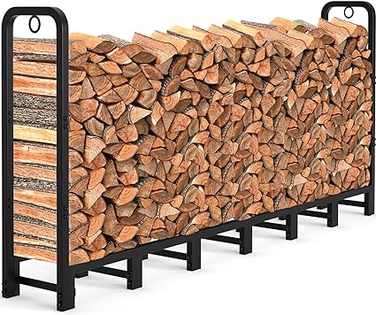 Photo 1 of magabell 8ft Firewood Rack with Cover Outdoor Log Holder for Fireplace Heavy Duty Wood Stacker for Patio Deck Metal Kindling Logs Storage Stand Steel Tubular Wood Pile Racks Tools Accessories Black BG280