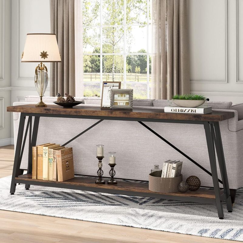 Photo 1 of Tribesigns 70.9 Inches Extra Long Sofa Table Behind Couch, Industrial Entry Console Table for Hallway, Entryway & Living Room, Dark Brown
