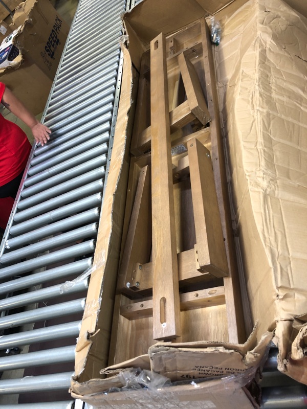 Photo 1 of Plank+Beam 60 Inch Farmhouse Dining Bench, Solid Wood Entryway Bench, Wooden Outdoor Bench, Kitchen Dining Seat, Dining Room, Home Office, Living Room Furniture, Easy Assembly, Pecan Wirebrush