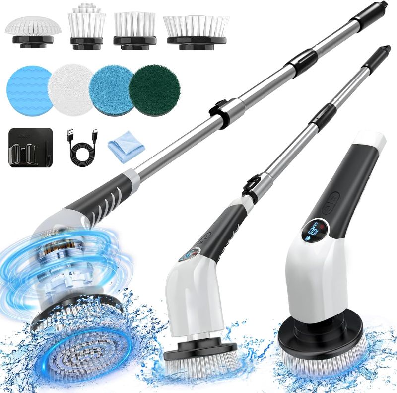 Photo 1 of Electric Spin Scrubber ANS-8051A, Cordless Cleaning Brush with 8 Replaceable Brush Heads, 3 Adjustable Speeds and Adjustable Extension Handle, Power Shower Scrubber for Bathroom Floor Tile
