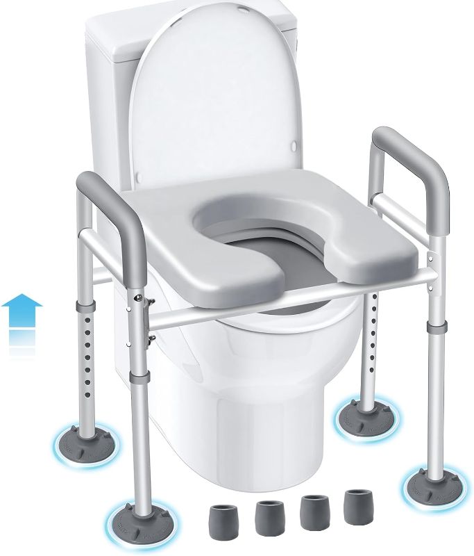 Photo 1 of Toilet Seat Risers for Seniors Elongated, Raised Toilet Seat with Handles, Toilet Safety Frames & Rails for Elderly and Handicap, Elevated Shower Commode Chair with Arms, Toilet Lift Grab Bar
