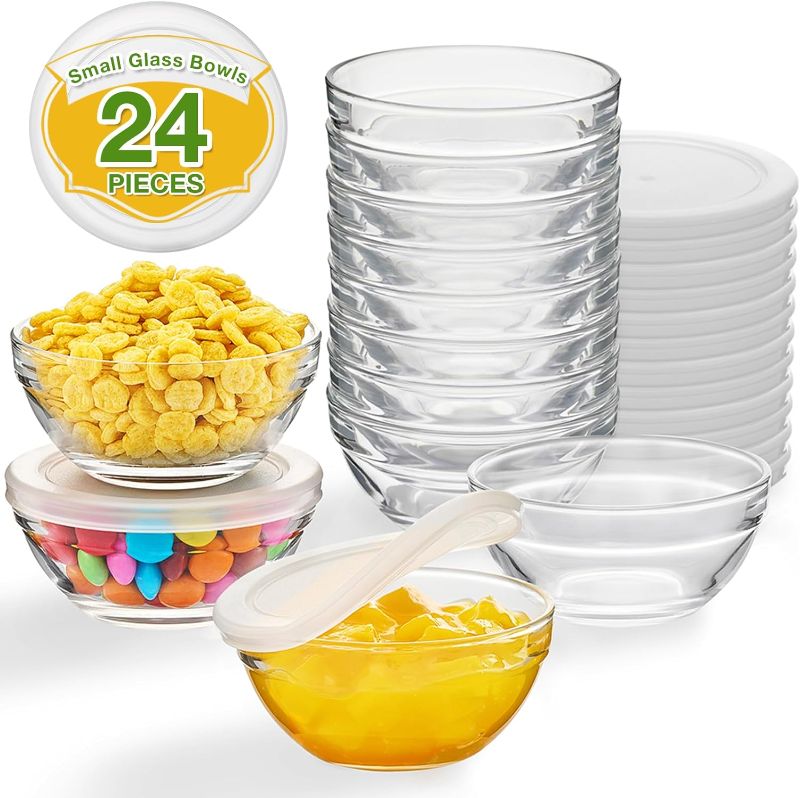 Photo 1 of 12 Pack 3.5 Inch Small Glass Bowls with 12 Pack Lids, 4 oz Mini Glass Bowls, Pinch Bowls, Small Bowls Perfect for Prep, Dips, Nuts, or Candy Meal Prep Bowls or Dessert Bowls, Food Storage Container
