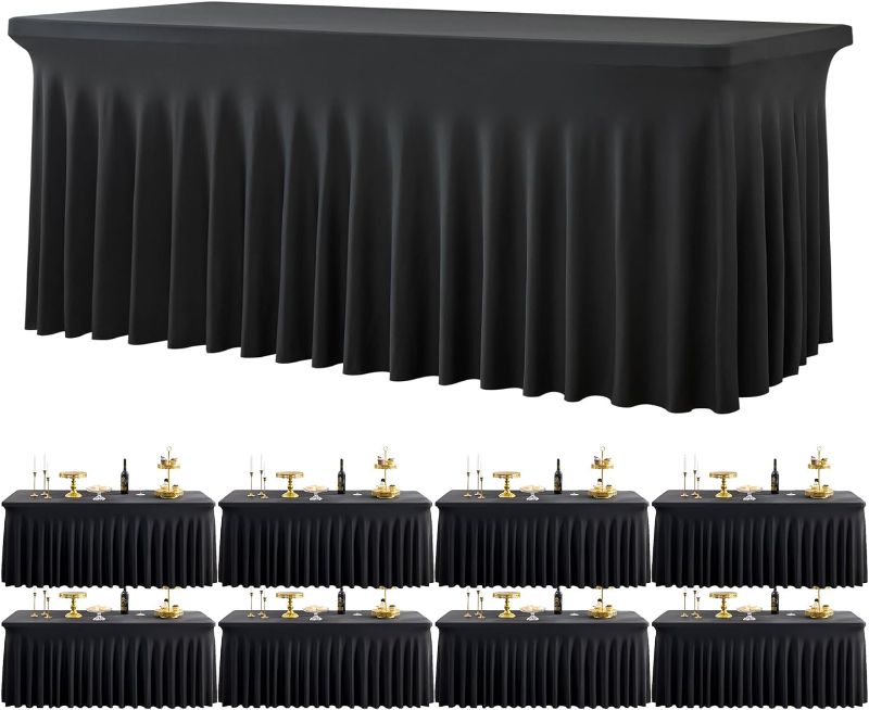 Photo 1 of 8 Pack Spandex Black Tablecloths for 6 Foot Rectangle Tables
