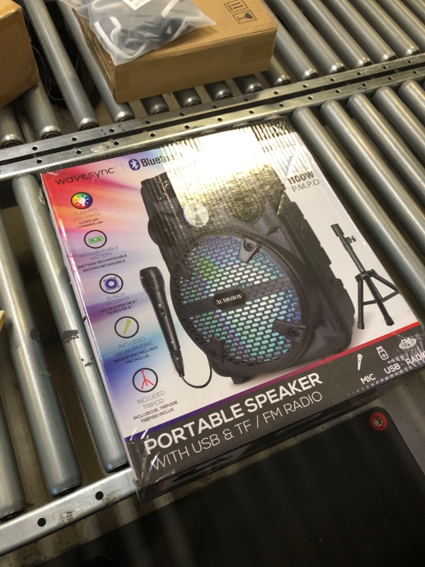 Photo 2 of AUDIOBOX ABX-82S Portable 8" PA Speaker with Stand, WaveSync™ Technology, Bluetooth, LED Lights, 1100W - Includes Microphone & USB Cable