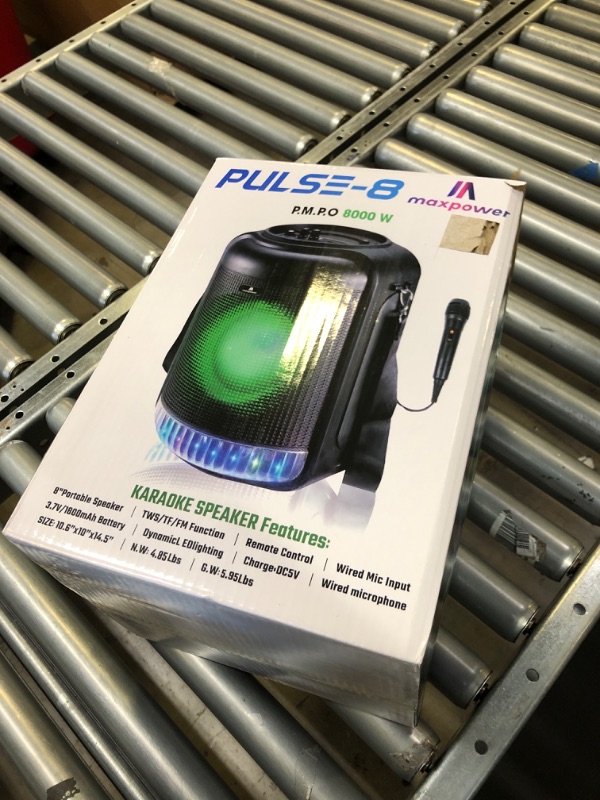 Photo 1 of Max Power PA Speaker – CH8801 Pulse 8 Bluetooth Speaker - PA System with Mic & Speaker - Portable Speaker with Rechargeable Battery, Flashing Light, Remote Control, Built-in Handle & Shoulder Strap