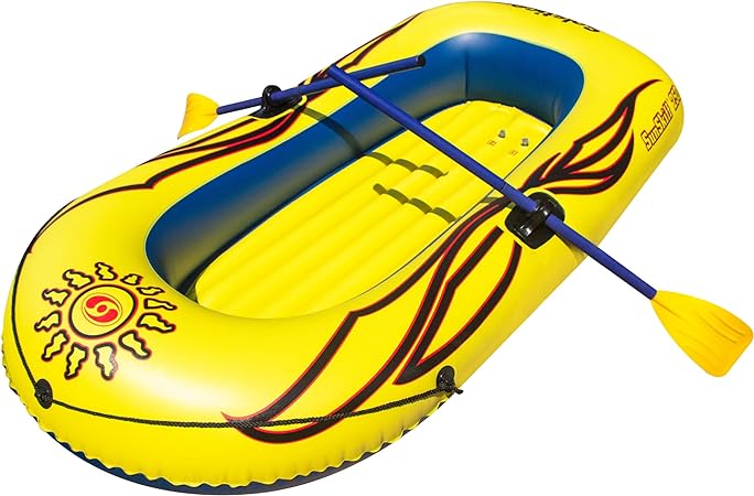Photo 1 of Solstice Inflatable Boat Rafts 2 Person for Adults & Kids Comes W/ Oars Paddles Pump Pole Oar Holders Cushioned Comfortable Base Grab Line 6 Ft Size Sunskiff Kits Dinghy Air Floor Yellow
