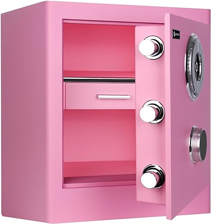 Photo 1 of Fingerprint Digital Safe Box Waterproof and Fireproof, Alloy Steel Money Safe for Home, Secure Documents, Jewelry, Valuables, Luxury Goods, 1.26 Cubic Feet, Pink Safe Box
